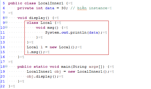 Vi dụ Local Inner Class trong java