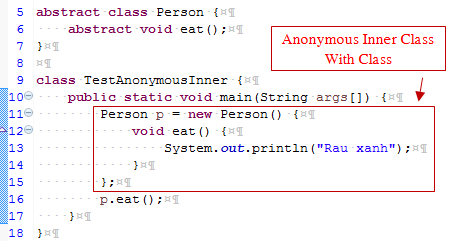 Vi dụ về lớp vô danh (anonymous) trong java voi Class