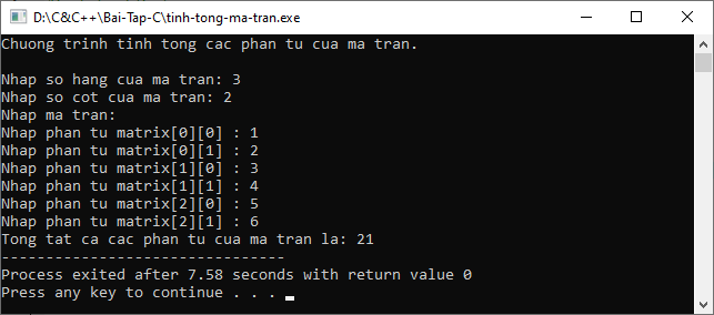 Tính tổng tất cả các phần tử của ma trận trong C Tính tổng tất cả các phần tử của ma trận trong C