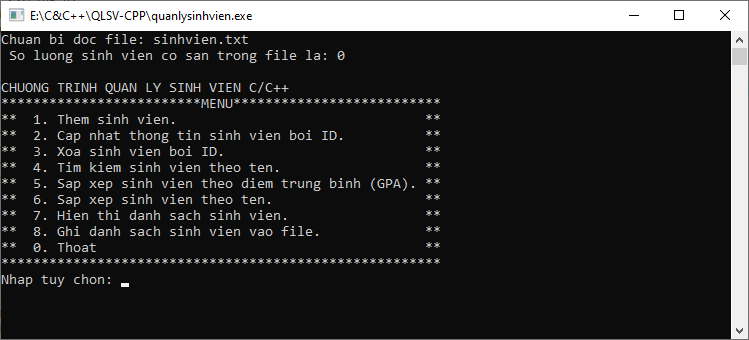 Bài tập quản lý sinh viên trong C/C++