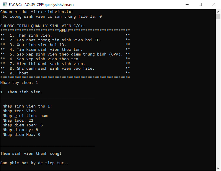 Bài tập quản lý sinh viên trong C/C++ Bài tập quản lý sinh viên trong C/C++