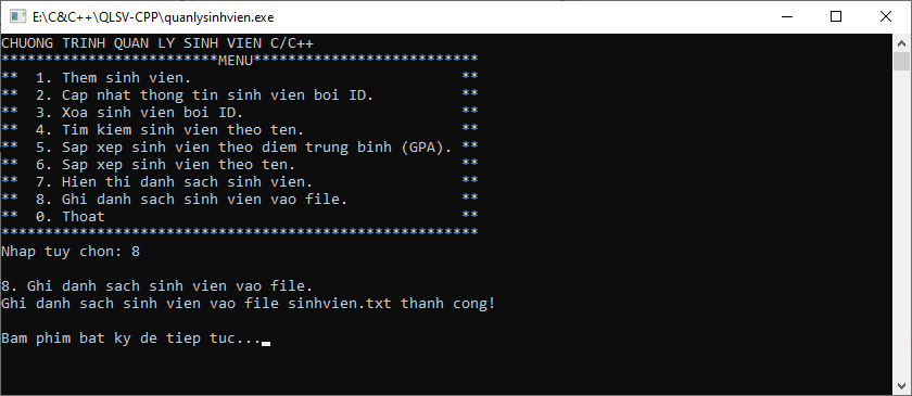 Bài tập quản lý sinh viên trong C/C++ Bài tập quản lý sinh viên trong C/C++