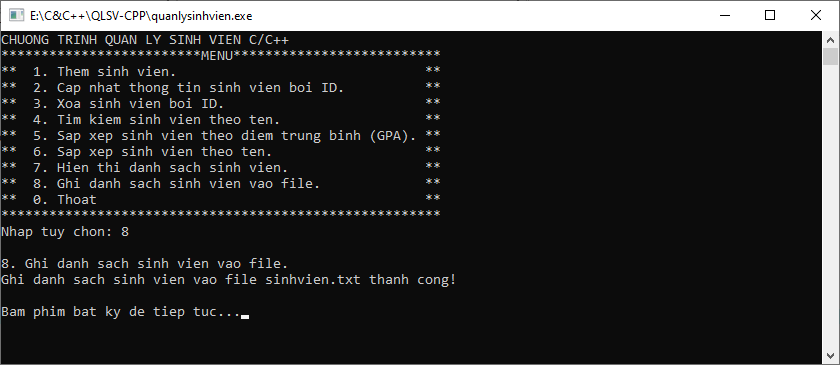 Bài tập quản lý sinh viên trong C/C++