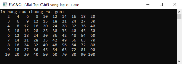 Bài tập vòng lặp trong C++ Bài tập vòng lặp trong C++