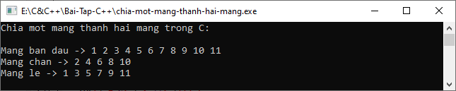 Chia một mảng thành hai mảng trong C++