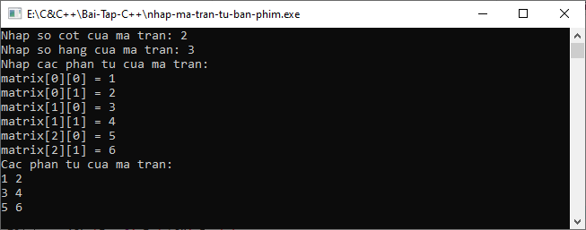 Nhập ma trận từ bàn phím trong C++