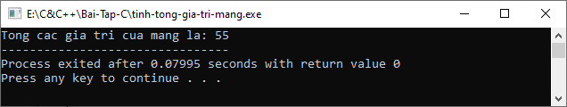 Bài tập C++ - Tính tổng giá trị của một mảng trong C++ Bài tập C++ - Tính tổng giá trị của một mảng trong C++
