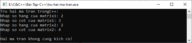 Trừ hai ma trận trong C++ Trừ hai ma trận trong C++
