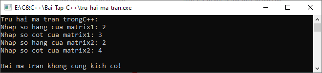 Trừ hai ma trận trong C++