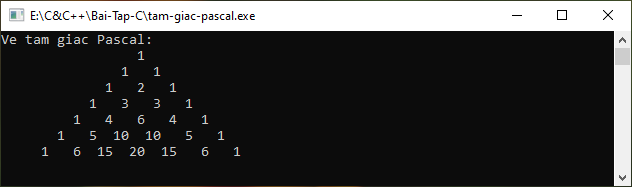 Bài tập C++ - Vẽ tam giác Pascal trong C++ Bài tập C++ - Vẽ tam giác Pascal trong C++