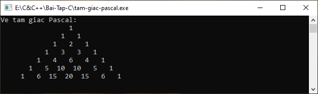Bài tập C++ - Vẽ tam giác Pascal trong C++
