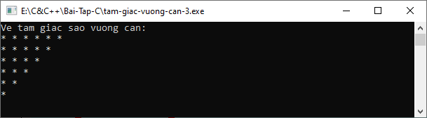 Bài tập C++ - Vẽ tam giác vuông cân trong C++ Bài tập C++ - Vẽ tam giác vuông cân trong C++