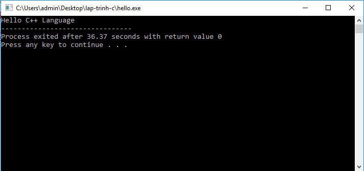 Chương trình C++ đầu tiên Kết quả chạy chương trình C++