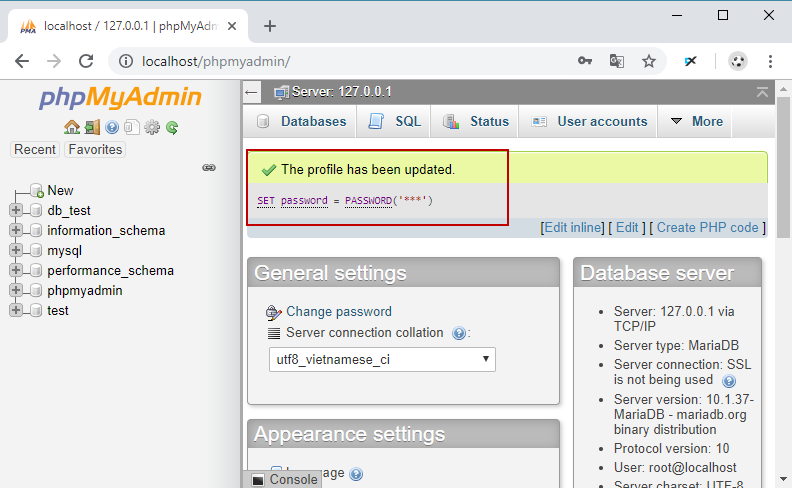 Đổi mật khẩu MySQL Root trên XAMPP Đổi mật khẩu MySQL Root trên XAMPP