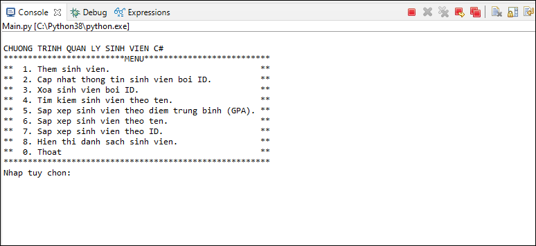 Bài tập quản lý sinh viên trong Python