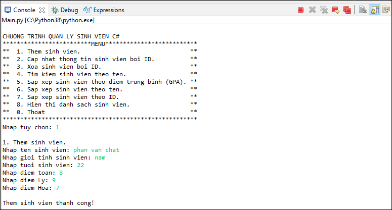 Bài tập quản lý sinh viên trong Python Bài tập quản lý sinh viên trong Python
