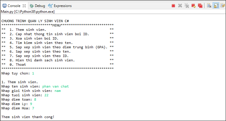 Bài tập quản lý sinh viên trong Python