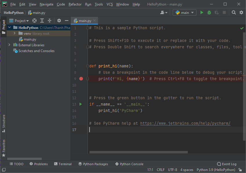 Hướng dẫn bạn lập trình Python với PyCharm Community Edition Studio Code