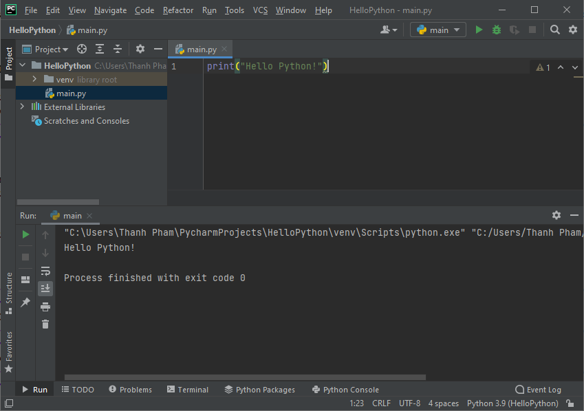 Hướng dẫn bạn lập trình Python với PyCharm Community Edition Studio Code