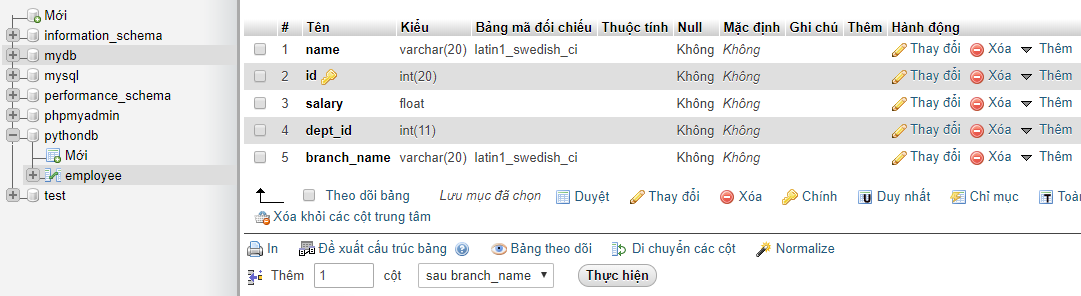 Tạo bảng MySQL trong Python