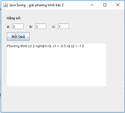 giải phương trình bậc 2 trong java swing