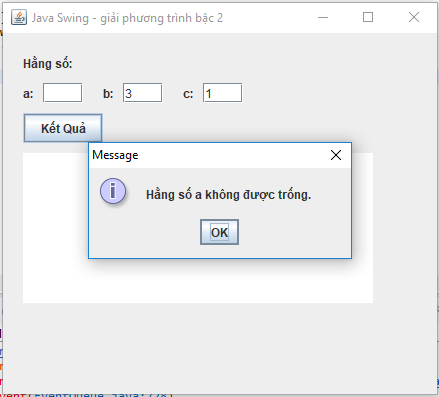 giải phương trình bậc 2 trong java swing